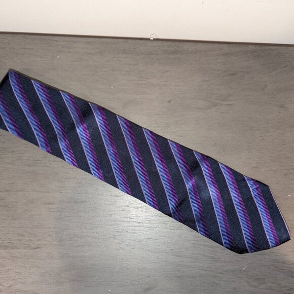 *3 FOR $9* Express Vintage 100% Silk Striped Navy Dark Textured Tie Necktie Neck - Picture 3 of 4
